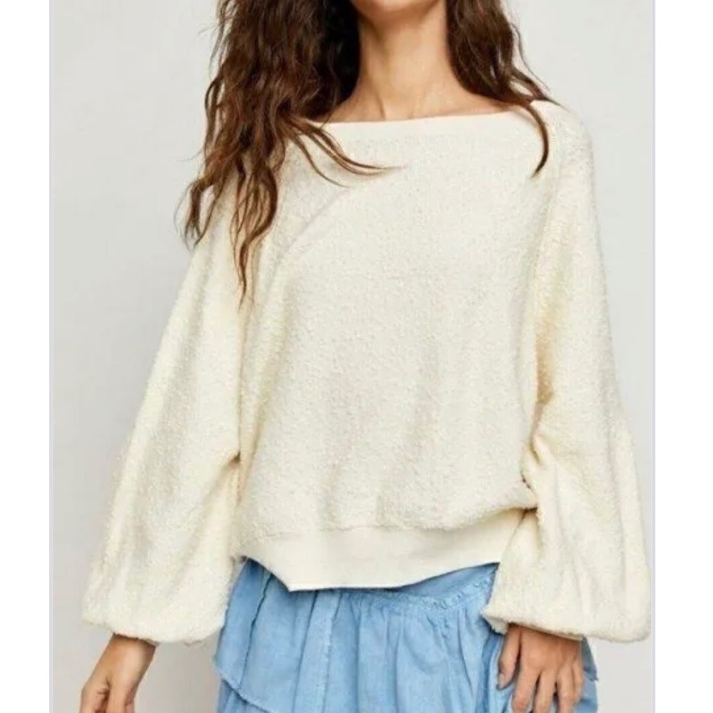 Free People Found My Friend Textured Boucle Sweater Cream Ivory‎ - Small S